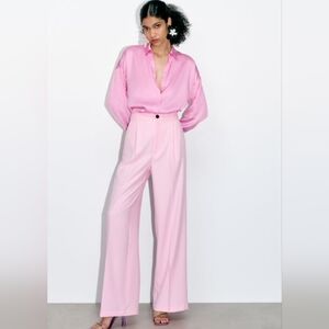 New Zara Pink High Waist Wide Leg Elegant Pants